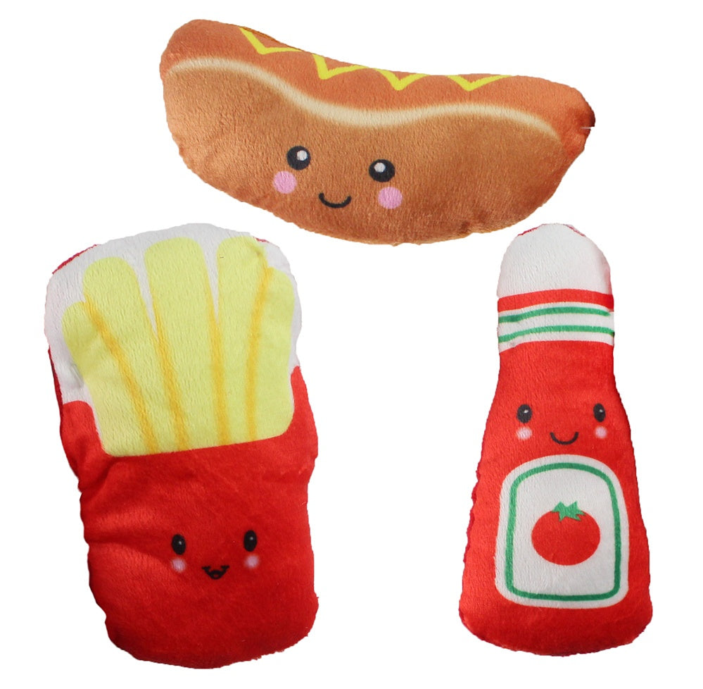 Hotdog, Pommes und Ketchp mit Gesicht sortiert ca 15cm