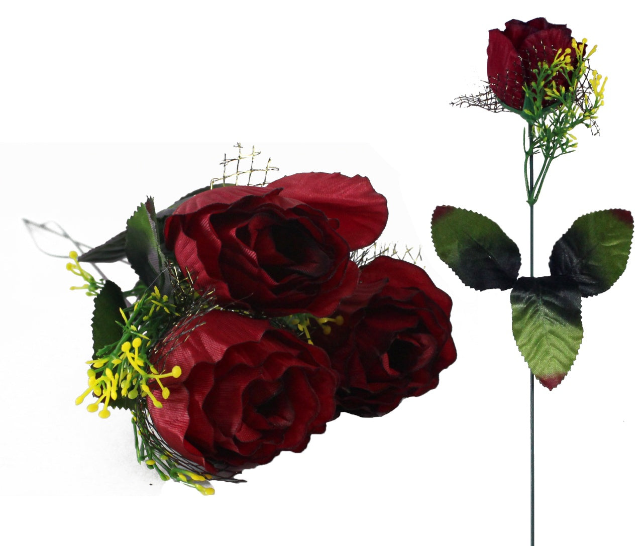 Dunkelrote Rose mit Grünschmuck, Höhe ca. 51 cm