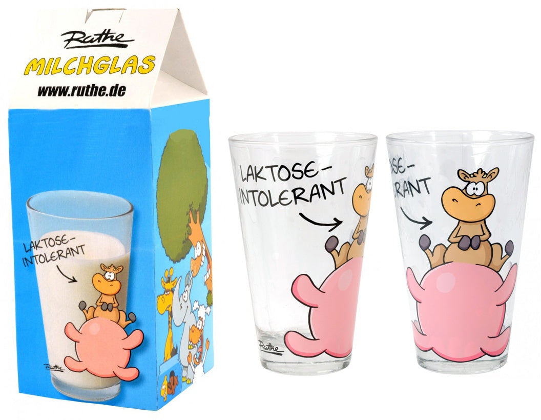 Ralph Ruthe Milchglas, "Laktose-Intolerant" Glas 260 ml in Geschenkbox