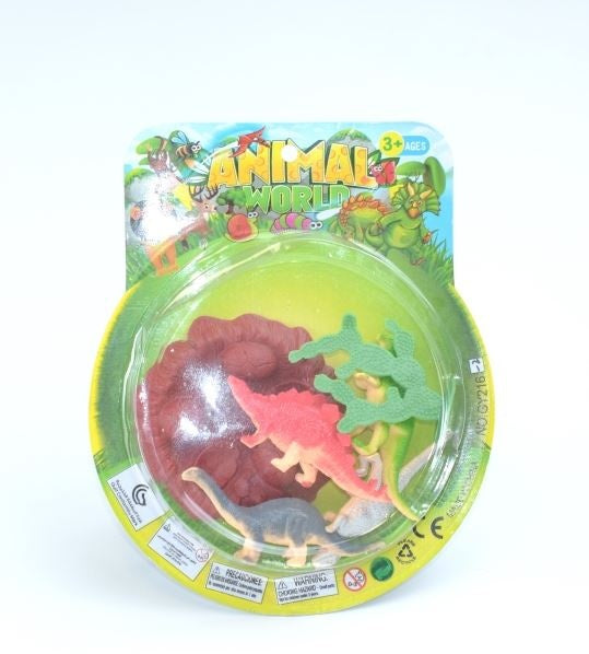 Dinosaurierset mit 4 Sauriern + Zubehör auf Karte ca 17x14cm