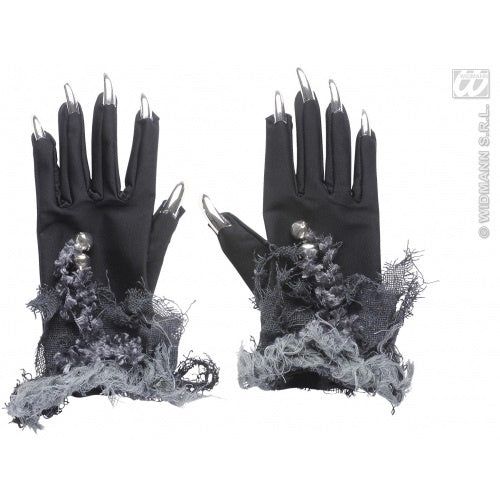 Handschuhe schwarz mit silbernen Fingernägeln/Krallen Preis pro Paar