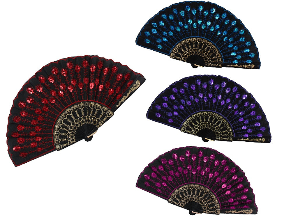 Fächer 4-Farben - mit Pailletten u Stickerei - ca 43x23cm
