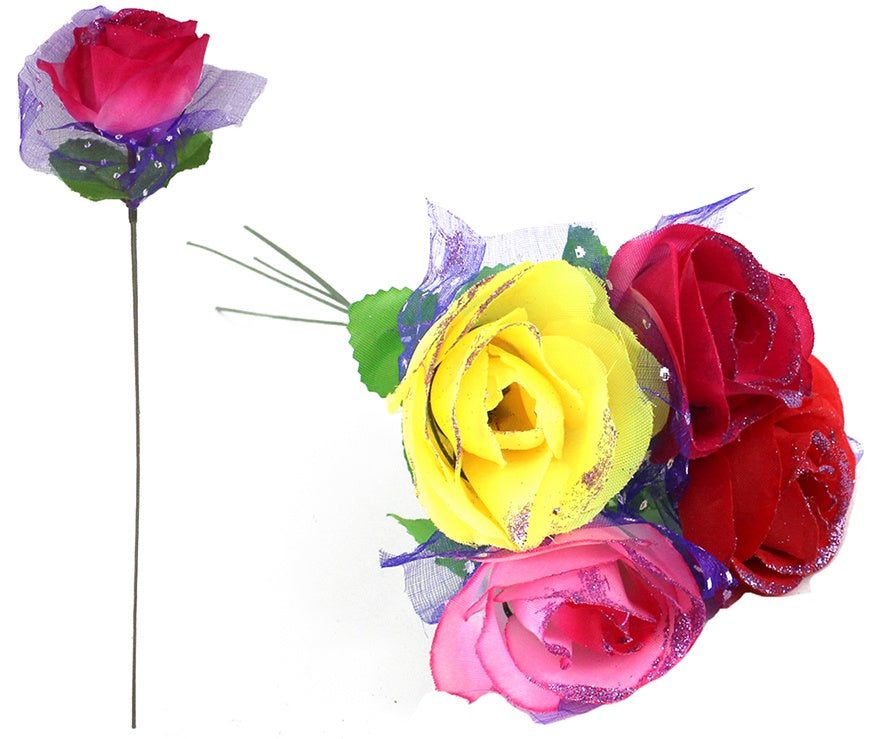 Rose mit pinkem Glitzer 4-farbig sortiert - ca 25 cm