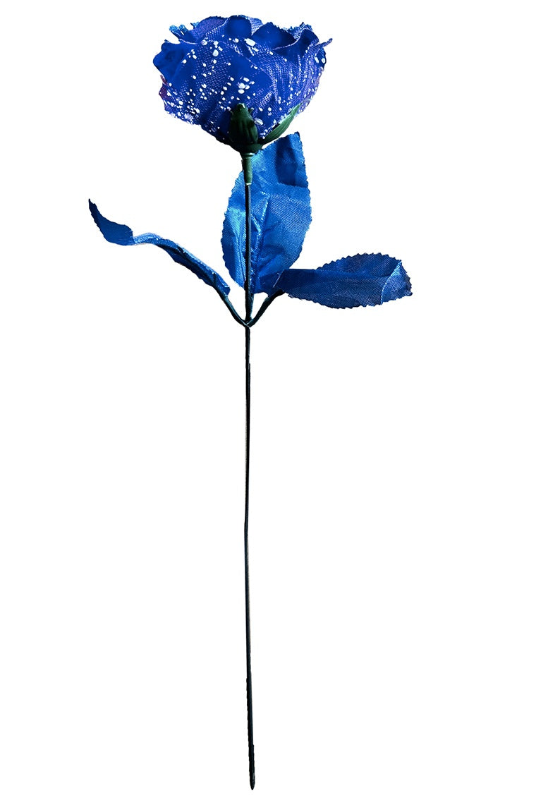 Rose offen blau mit Tüll ca 35 cm