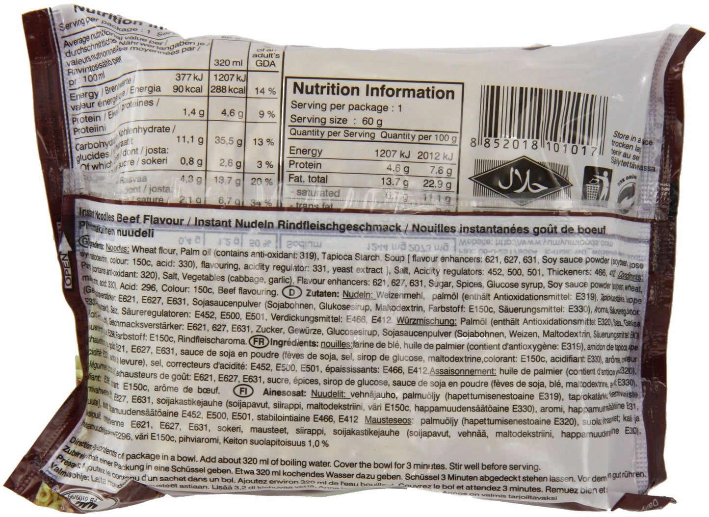 Instant Nudeln mit Rindgeschmack - 1 x 60g