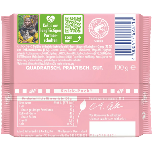 Alfred Ritter GmbH & Co. KG Erdbeer-Joghurt Schokoladen-Tafel 100g - Perfekt für unterwegs - Unterwegs in unser Lager