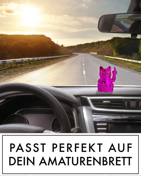 SOLAR CAT - METALLIC PINK - Winkekatze mit Stinkefinger
