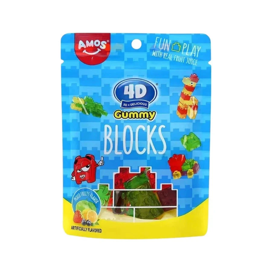 Amos Amos 4D Gummy Blocks Mixed 72 g – Bunte Fruchtgummi-Bausteine