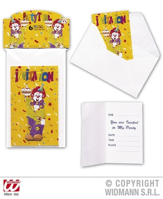 Einladungskarte mit Umschlag Clown 6er Set - ca 12x7,5cm