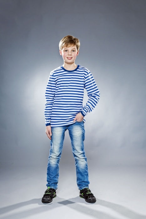 Langarm-T-Shirt, blau/weiß gestreift Größe: 128