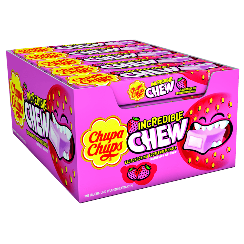 candytoys.ch Chupa Chups Incredible Chew Erdbeer 20 Stück im Karton candytoys.ch Switzerland