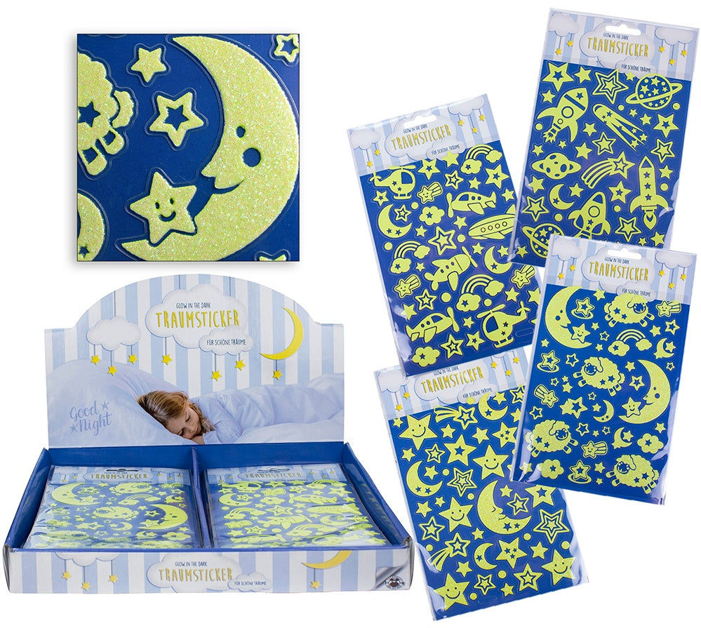 candytoys.ch Glow in the Dark Traumsticker Bogen ca 21,5x13cm - 4-fach sortiert candytoys.ch Switzerland