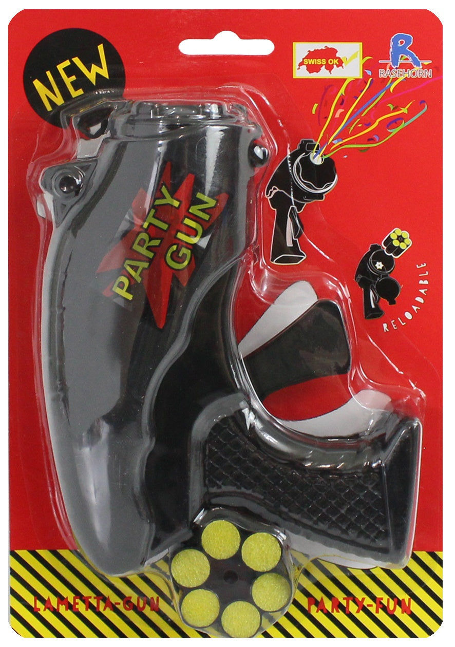 candytoys.ch Lamettapistole Stimmungskanone auf Karte ca 22 x 15 cm -Black Edition - inklusive 1 Patrone á 6 Schuss candytoys.ch Switzerland