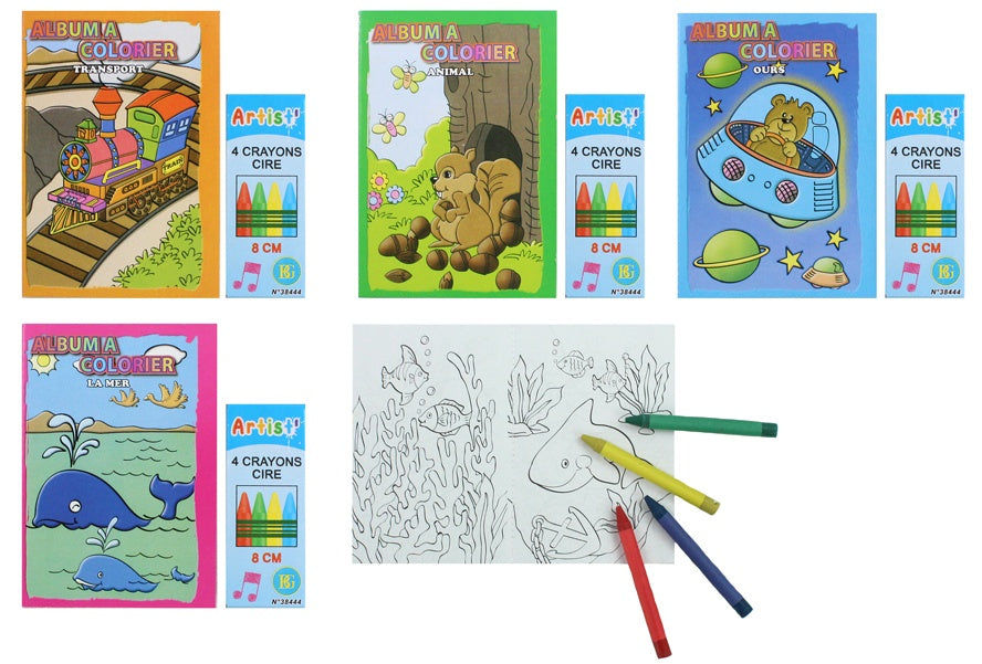 candytoys.ch Malbuch 4-fach sortiert mit vier Wachsmalstiften- ca 13x9cm candytoys.ch Switzerland