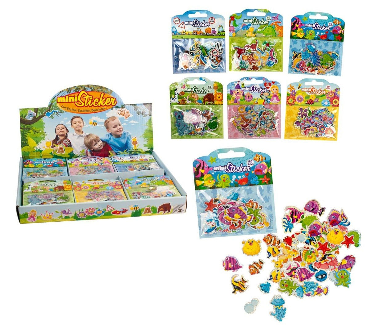 candytoys.ch Mini Sticker 50er Set 6 fach sortiert im Beutel an Karte ca 10x8,5cm candytoys.ch Switzerland