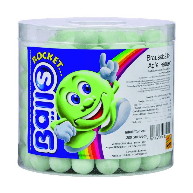 candytoys.ch Rocket Balls Brausebälle Apfel 200 Stück in der Dose candytoys.ch Switzerland