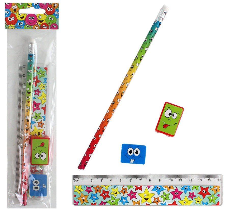 candytoys.ch Schreibset Lachgesicht 4 teilig im Beutel ca 24x6cm candytoys.ch Switzerland