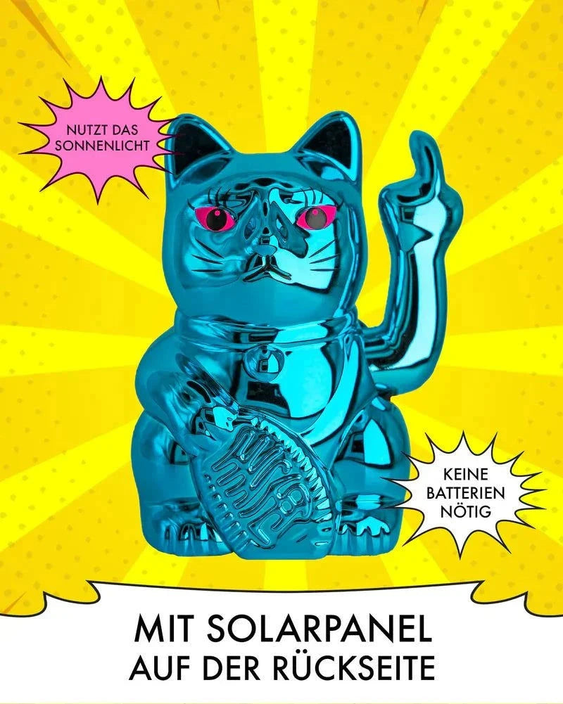 Elektroniktrade SOLAR CAT - METALLIC BLAU - Winkekatze mit Stinkefinger