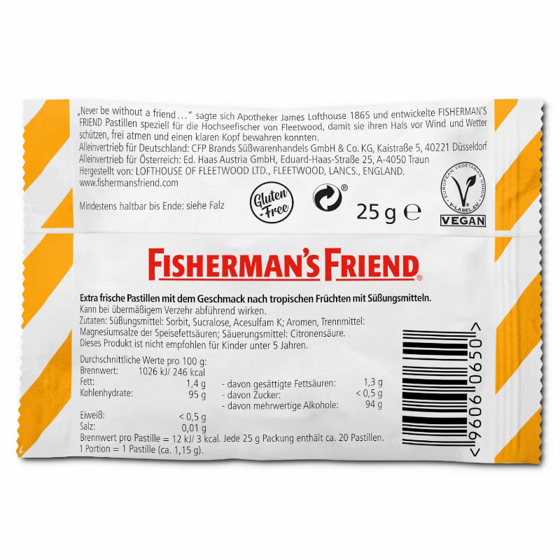 Fisherman's Friend Tropische zuckerfreie Pastillen, 25g Beutel
