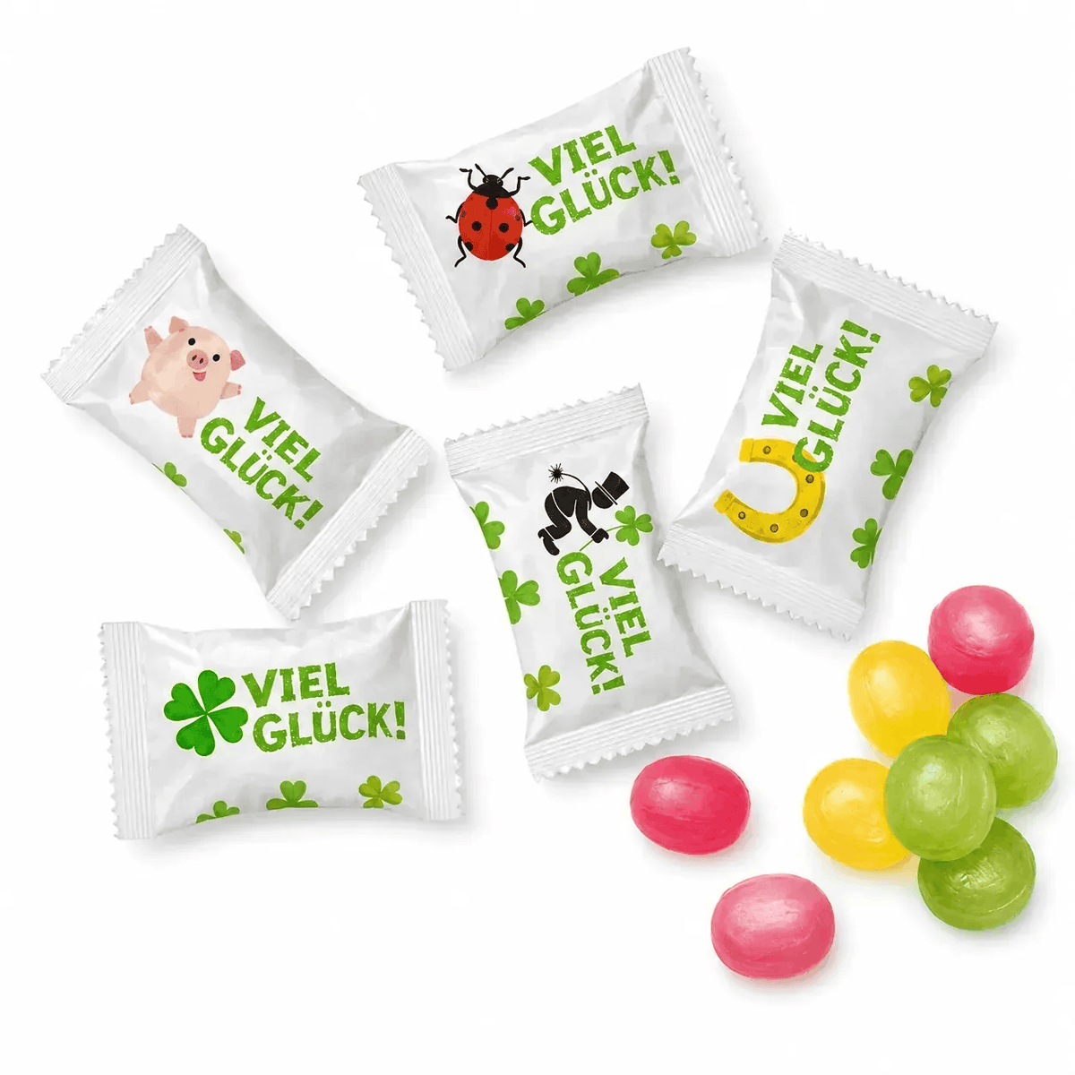 Krottis Fruchtfüllung Bonbons "Viel Glück", 1 kg, ideal für Geschenke MHD: 09.09.2027