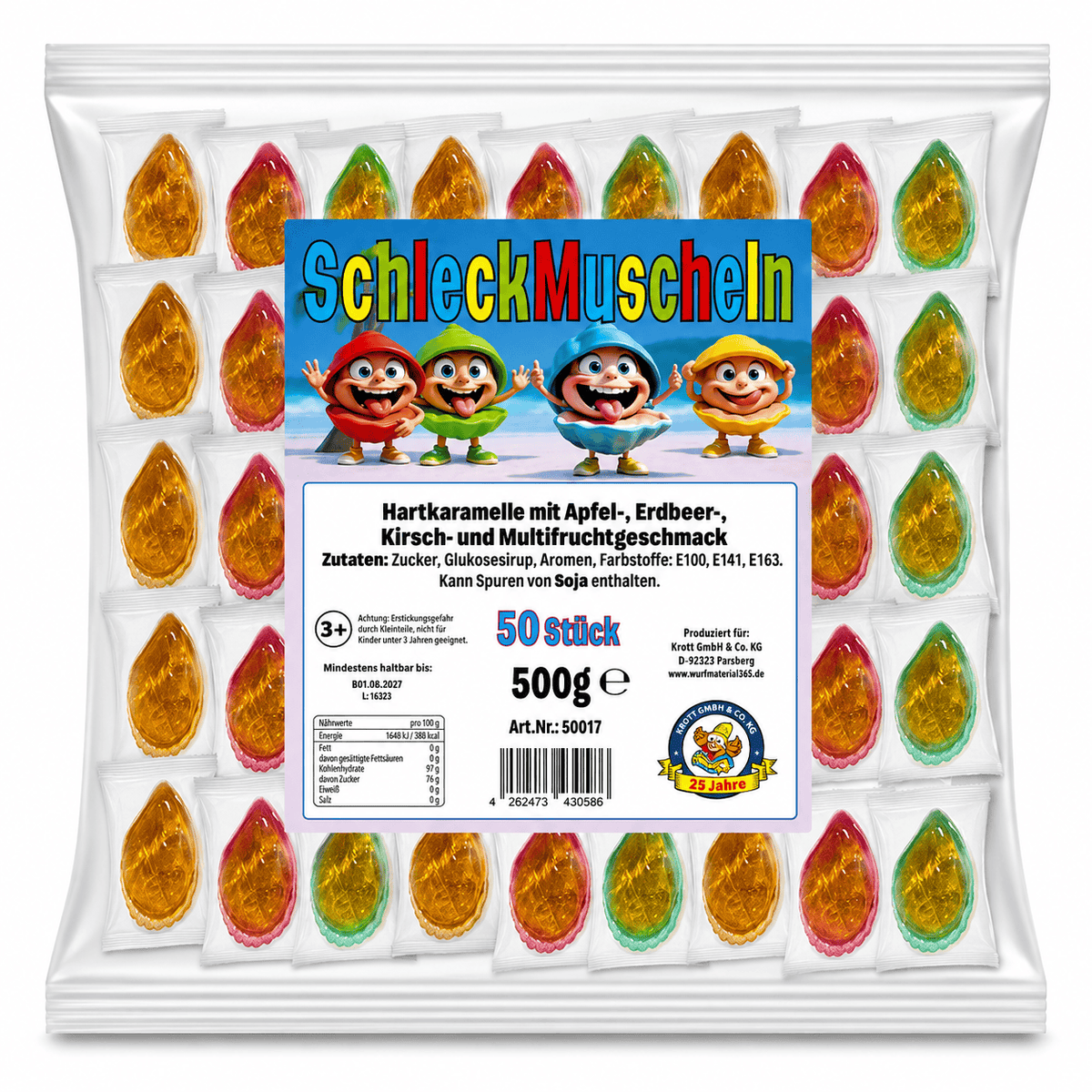 Krottis Schleckmuschel 10g, 500g Gesamtgewicht - 1er oder 50er Pack