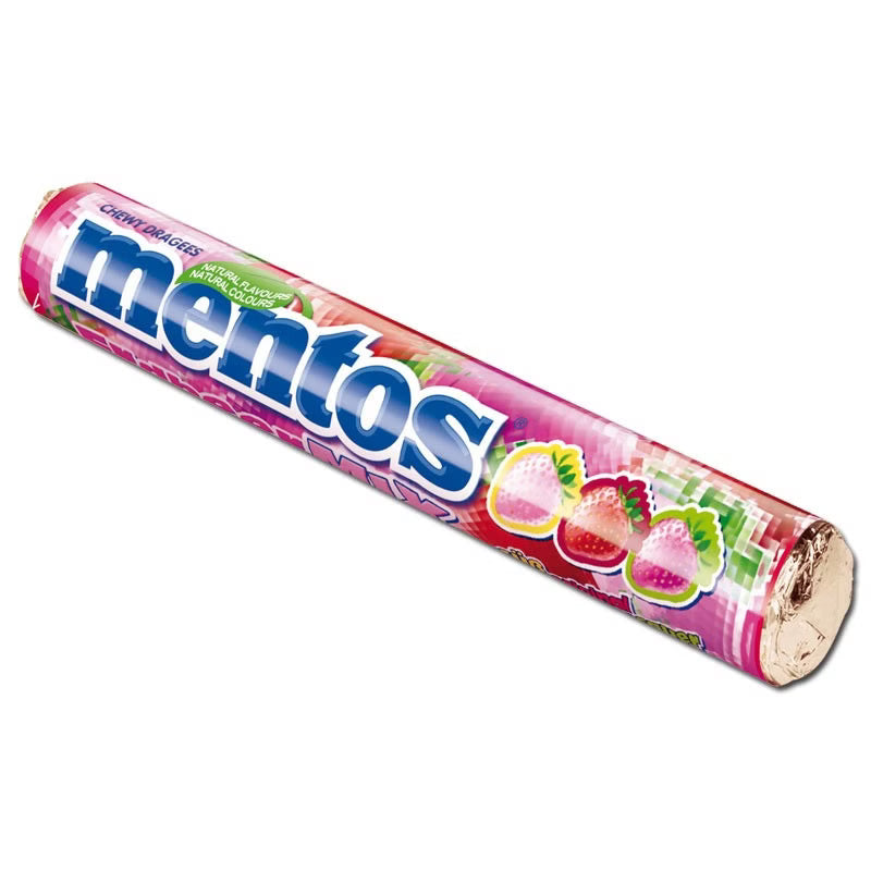 Mentos Mentos Erdbeer Mix Rolle, Kaubonbon, Dragee, 1 Rolle