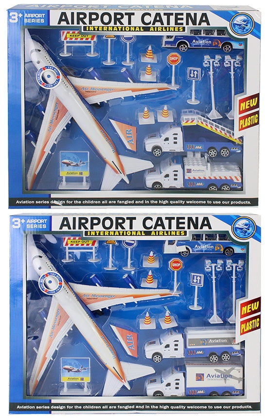 PL Flugzeugset 16 Teile mit Rückzug, Licht und Sound in Sichtbox verpackt, ca 38x32x6 cm candytoys.ch Switzerland