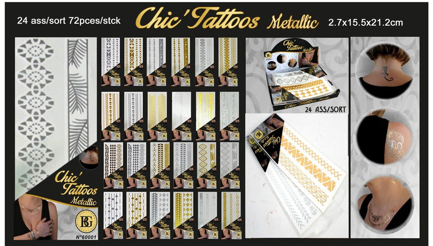 PL Tattoo metallic 4 fach sort - auf Karte ca 20 x 7 cm candytoys.ch Switzerland