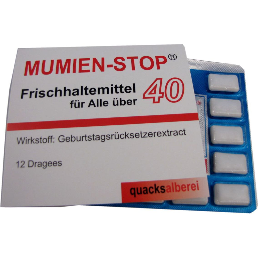 WITZIGE KAUGUMMIS "MUMIEN-STOP 40" ZUM 40. GEBURTSTAG