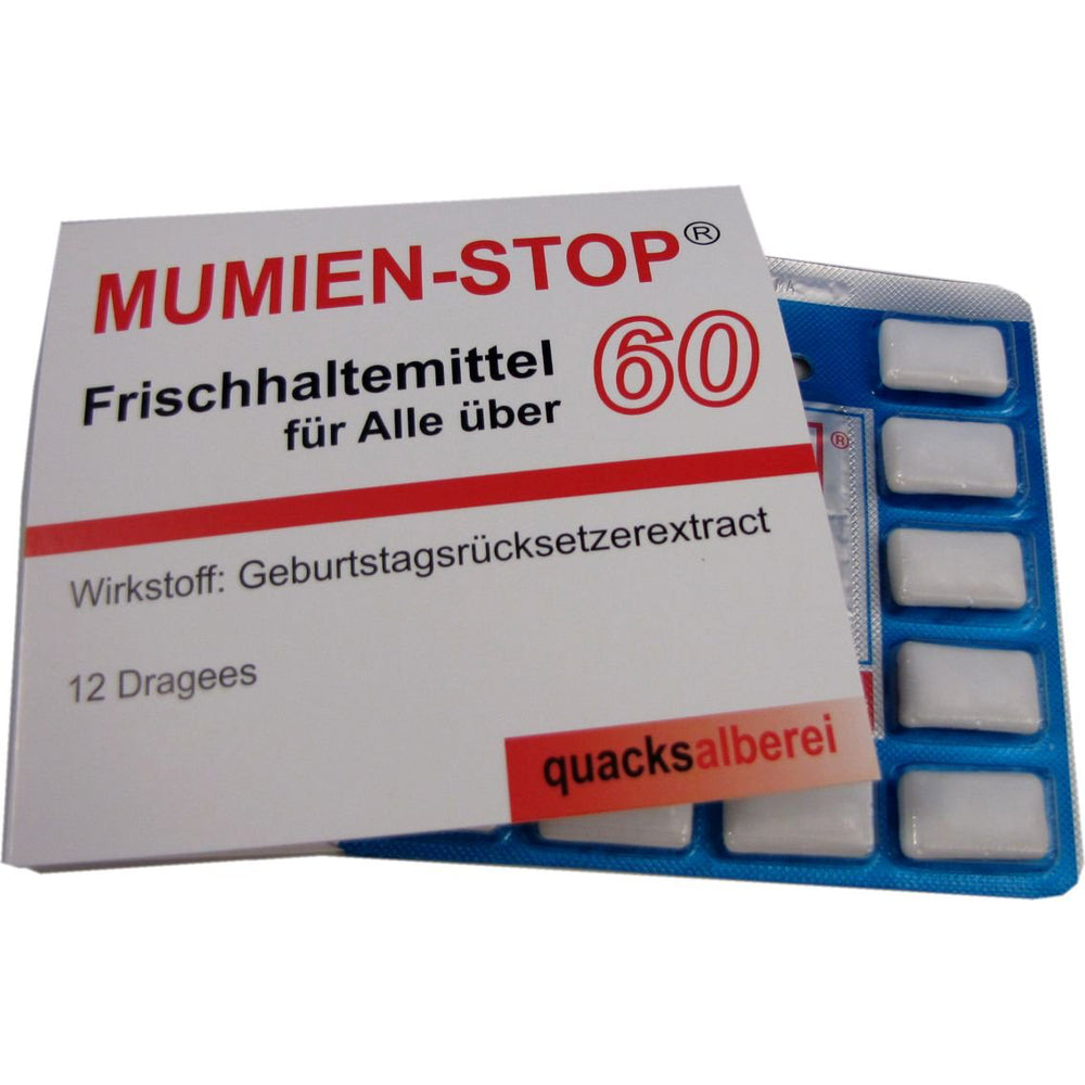 WITZIGE KAUGUMMIS "MUMIEN-STOP 60" ZUM 60. GEBURTSTAG