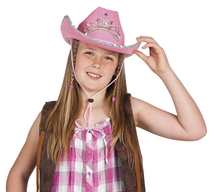 Cowboyhut- Glimmer Girl rosa mit Krone für Kinder