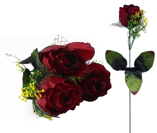 Dunkelrote Rose mit Grünschmuck, Höhe ca. 51 cm