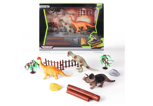 Dinoset mit Dinos und Zubehör, Box 32,5x27,5x5cm