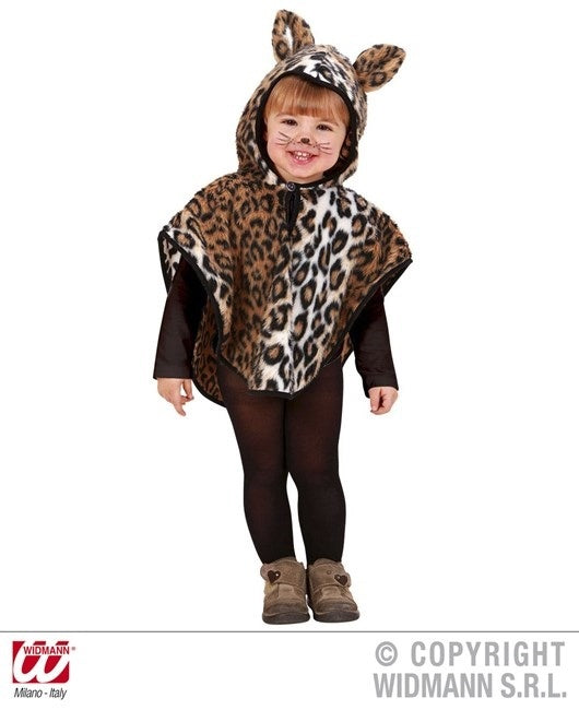 Leopard Plüschkostüm für Kinder mit Kapuzenponcho, Größe 98