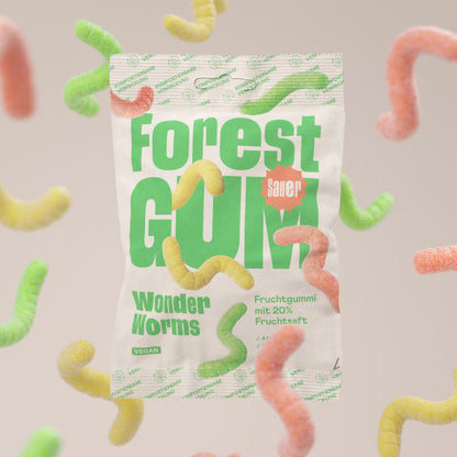 Forest Gum Wonder Worms, Fruchtgummi, 100g Beutel