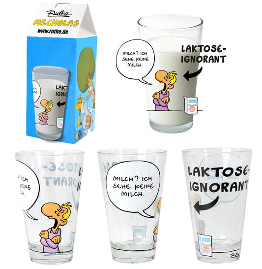 Ralph Ruthe Milchglas, "Laktose-Ignorant" Glas 260 ml in Geschenkbox