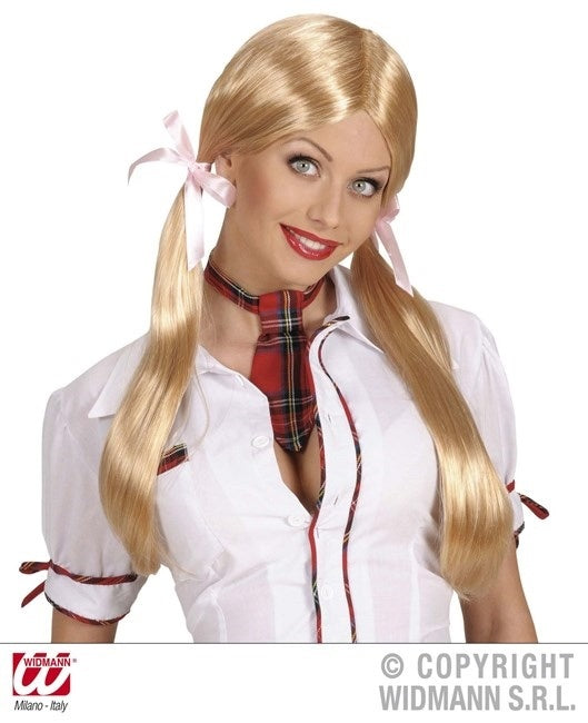 Blonde Schulmädchen Perücke - in praktischer Box
