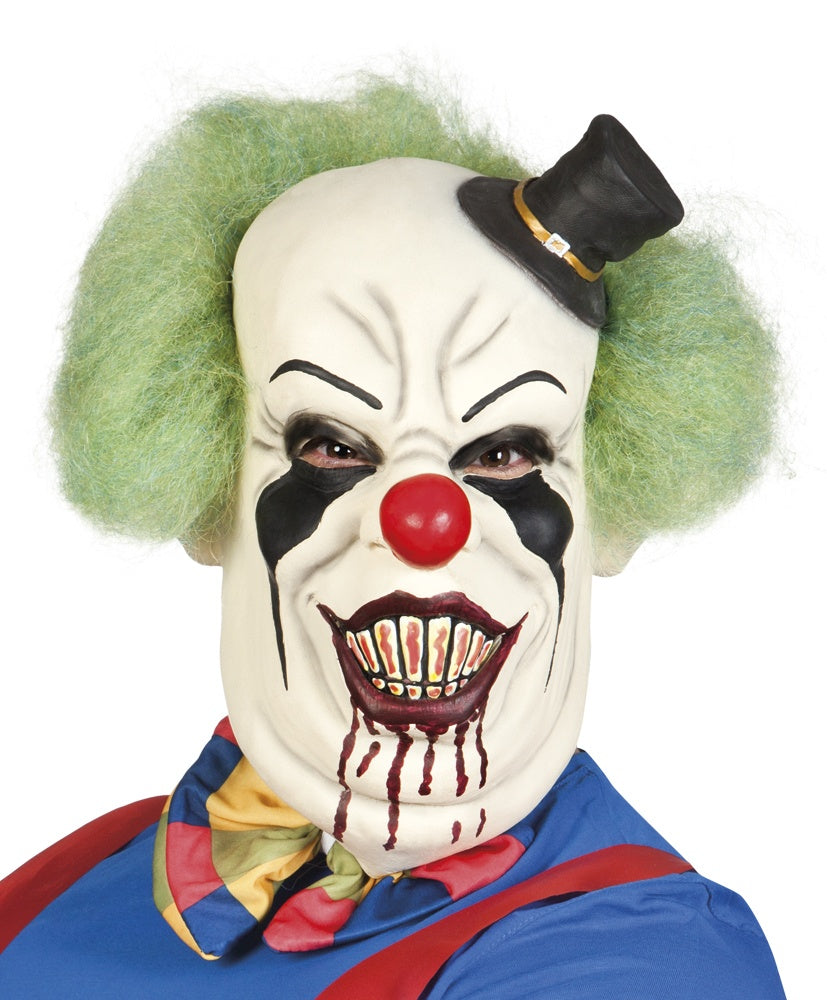 Horror Clown Maske aus Latex mit Haar – De Luxe Ausführung