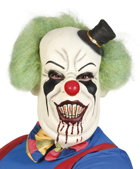Horror Clown Maske aus Latex mit Haar – De Luxe Ausführung