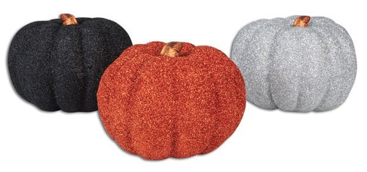 Kürbisdeko 3-fach sortiert mit Glitzer - ca 9cm