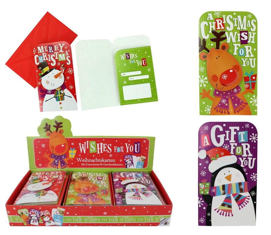 Weihnachtskarte für Gutscheine & Geschenke - ca 16x9cm 3 fach sortiert