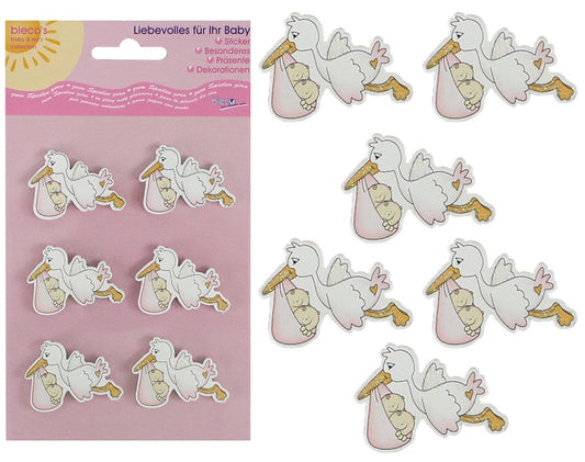 Bieco Holz-Sticker Storch rosa 6 Stück - Bogen ca 17,5x10cm