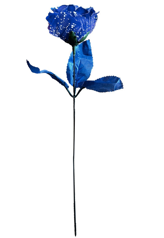 Rose offen blau mit Tüll ca 35 cm