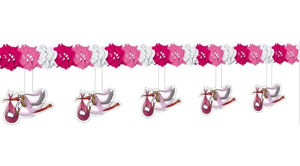 Girlande mit Storch Baby Mädchen - ca 4 meter