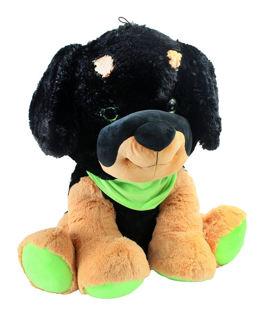 Hund schwarz/braun/grün, ca. 60 cm, plüsch, weich und kuschelig