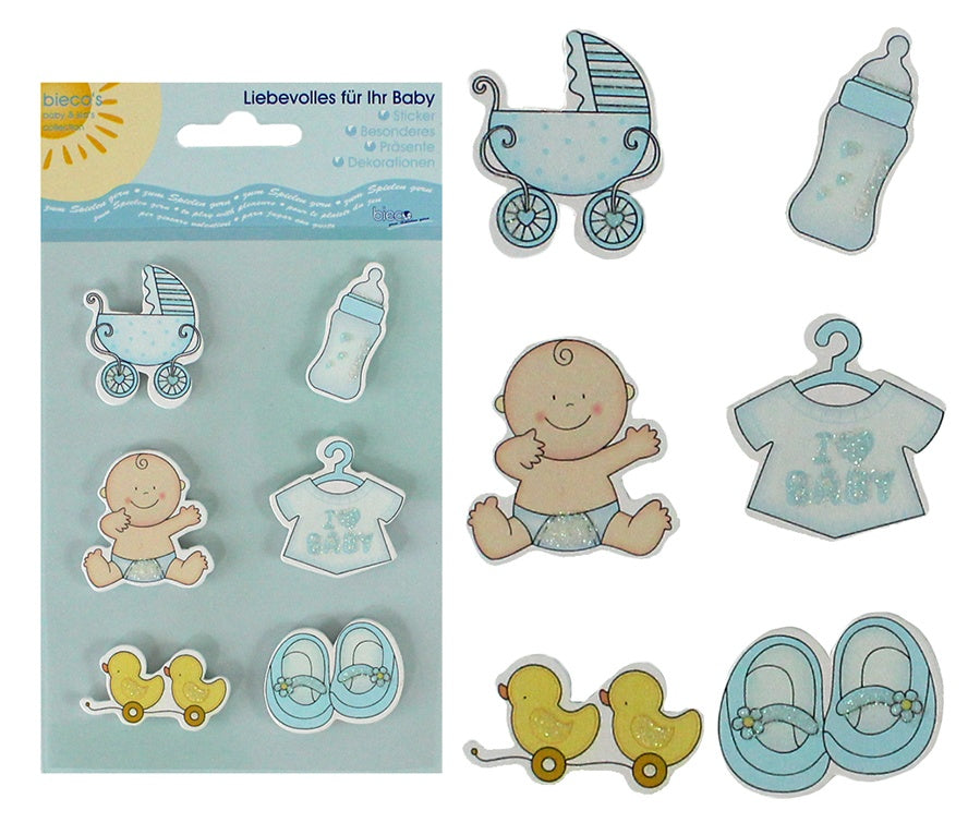 Bieco Holz-Sticker Babymotive blau 6 Stück - Bogen ca 17,5x10cm