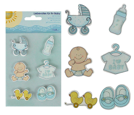 Bieco Holz-Sticker Babymotive blau 6 Stück - Bogen ca 17,5x10cm