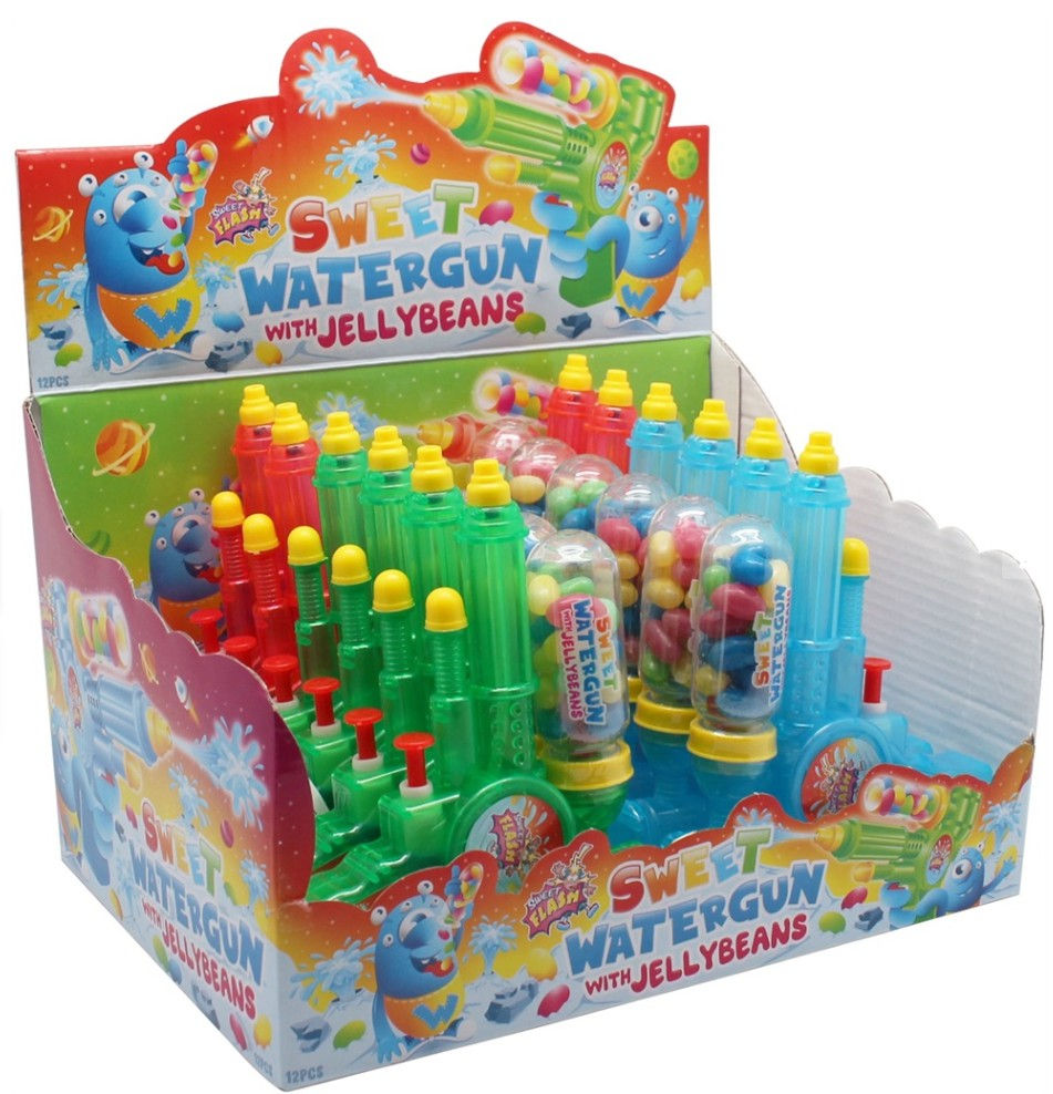 Alex Sweets GmbH Sweet Flash Wasserpistole mit Jellybeans – 12 Stück im Karton