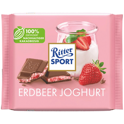 Alfred Ritter GmbH & Co. KG Erdbeer-Joghurt Schokoladen-Tafel 100g - Perfekt für unterwegs - Unterwegs in unser Lager