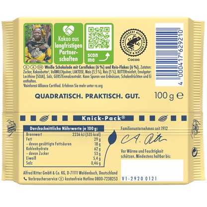 Alfred Ritter GmbH & Co. KG Weiß + Crisp Schokoladen-Tafel 100g - Unterwegs in unser Lager